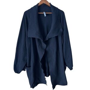 Cynthia Ashby Black Waterfall Front Cardigan Knit Sweater Cotton One Size